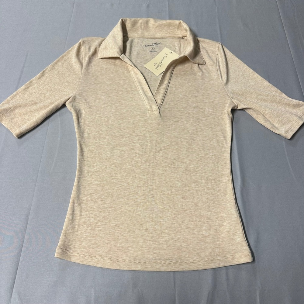 Universal Thread Womens Oatmeal Heather V-Neck Polo Top NWT Medium 71G6PK